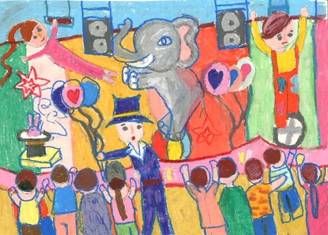 Tranh vẽ trẻ em đi xem xiếc - em Phạm Hồng Linh