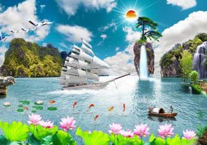 Tranh thuận buồm xuôi gió sơn thủy