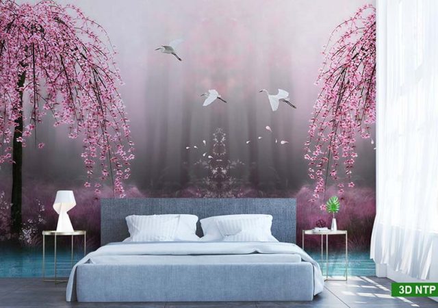 Tranh dán tường 3D phòng ngủ chủ đề phong cảnh