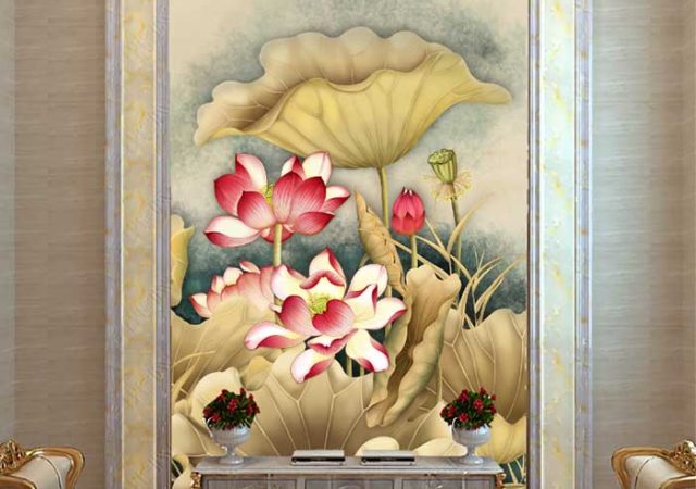 Tranh hoa sen đứng