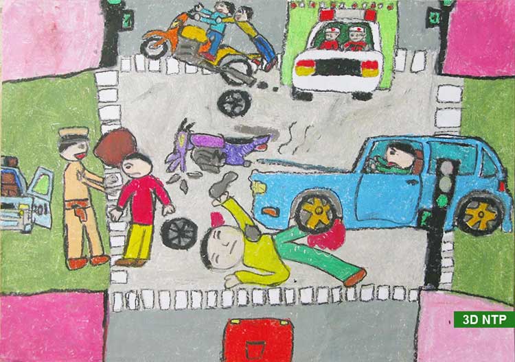Tranh vẽ trường mầm non của bé  chủ đề giao thông