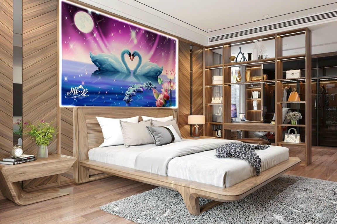 Tranh 3d phòng ngủ lãng mạn