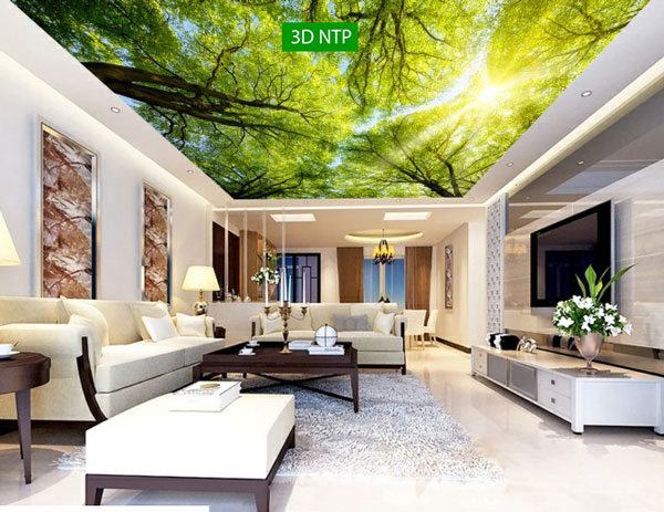 Tranh trần 3D mang phong cách tự nhiên với các nhánh cây.