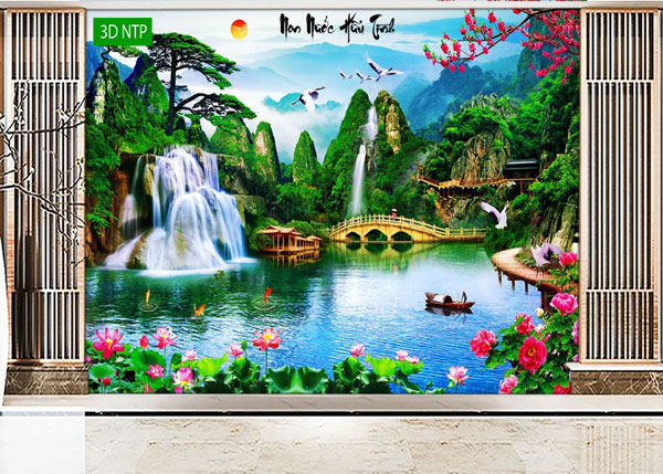 Tranh Sơn Thủy Hữu Tình cho không gian phòng khách.