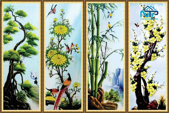 Tranh bốn mùa tùng cúc trúc mai
