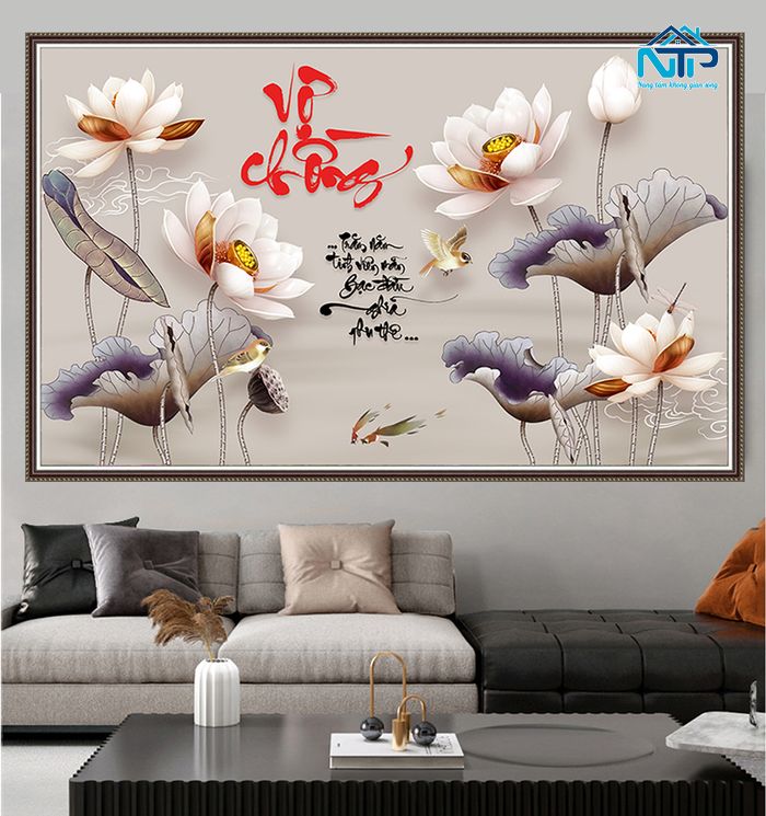Tranh đầm sen thư pháp
