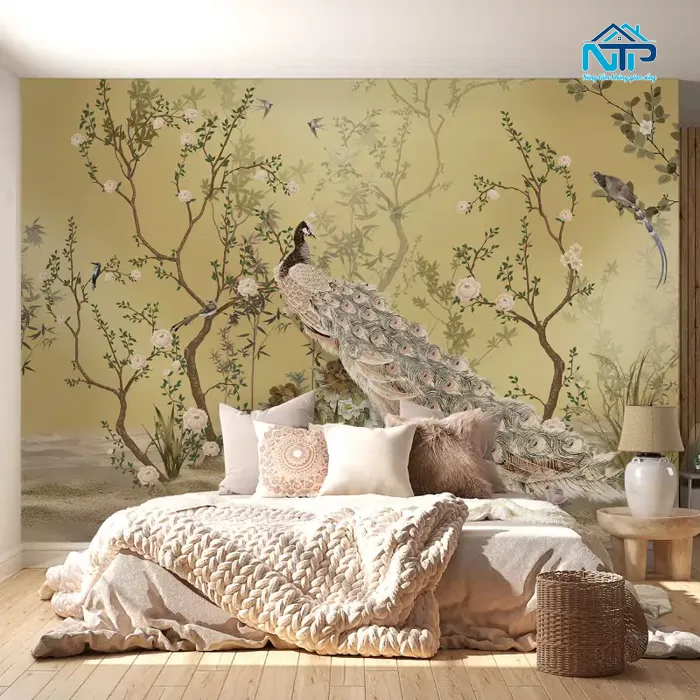 Tranh phòng ngủ vợ chồng chim công phượng tuyệt đẹp, nhẹ nhàng