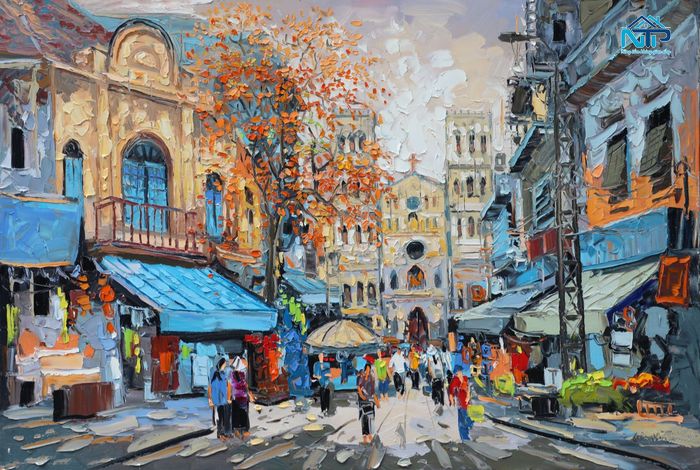 Tranh tái hiện khung cảnh Nhà Thờ Lớn