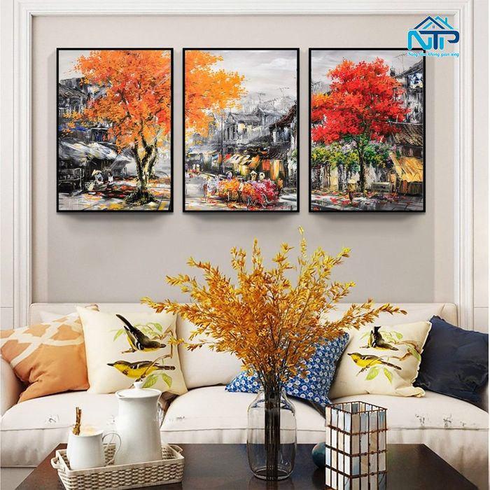 Mẫu tranh phố cổ ghép 3 tấm