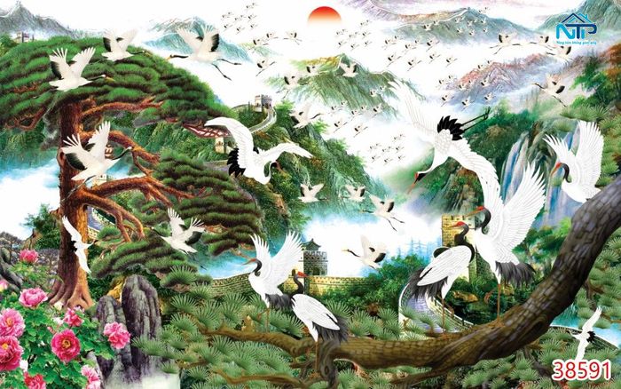 Tranh Tùng Hạc biểu tượng cho sự giàu có, sung túc