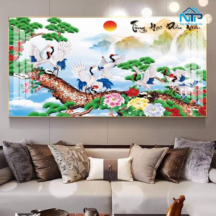 Tranh Tùng Hạc hoa mẫu đơn