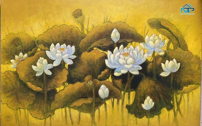 Tranh hoa sen sơn dầu
