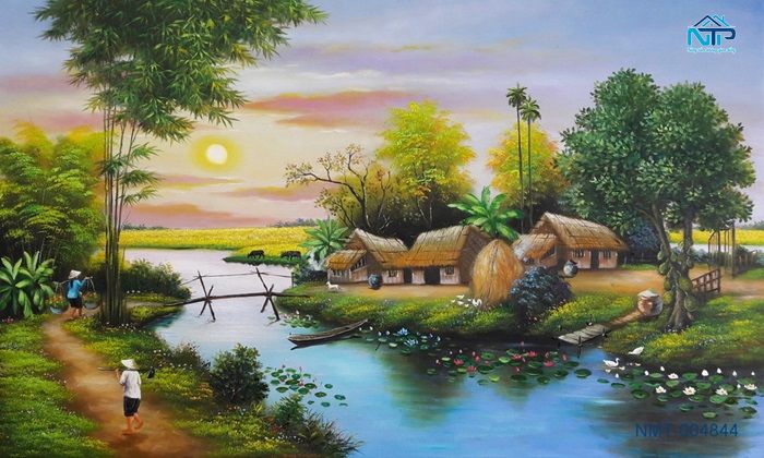 Tranh hoàng hôn đồng quê tuyệt đẹp