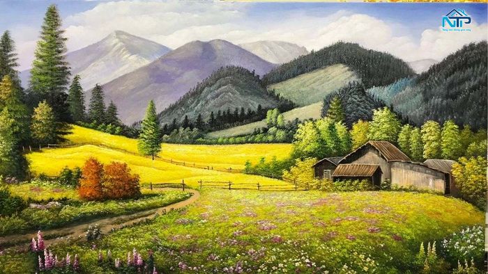 Mẫu tranh đồng cỏ núi đồi