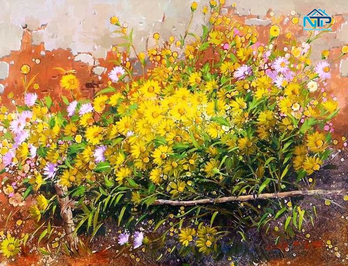 Tranh hoa cúc vàng mang ý niệm về sự thành công, sức khỏe và may mắn