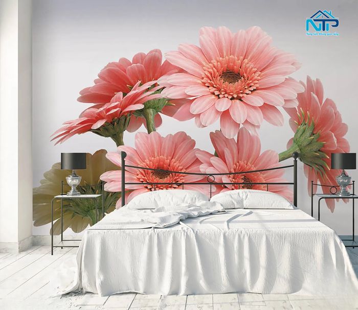 Tranh dán tường 3D hoa cúc