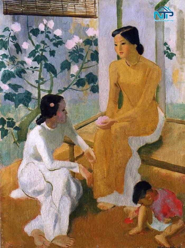 Tranh hai thiếu nữ và em bé của họa sĩ Tô Ngọc Vân