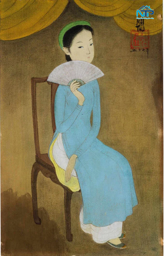 Tranh thiếu nữ cầm quạt