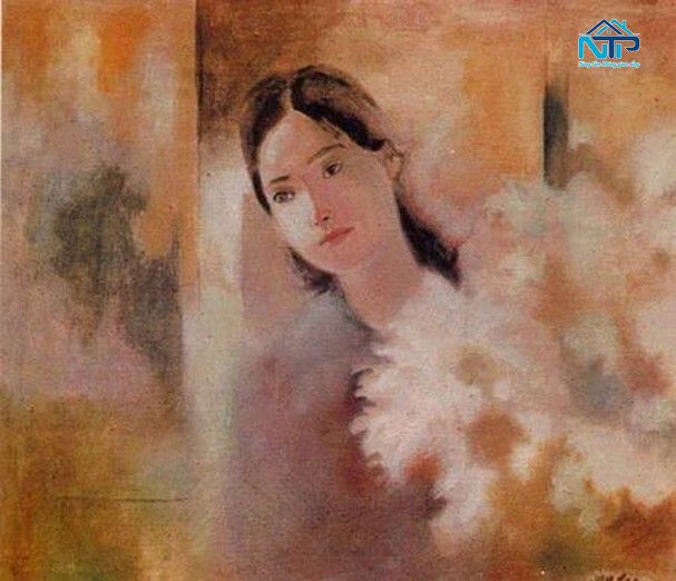 Tranh thiếu nữ bên hoa cúc