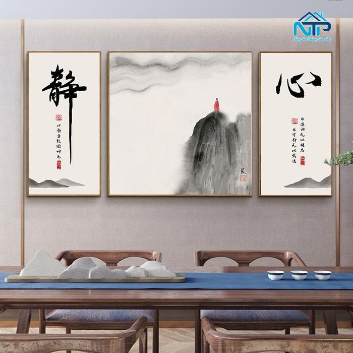 Tranh kết hợp bộ chữ thư pháp