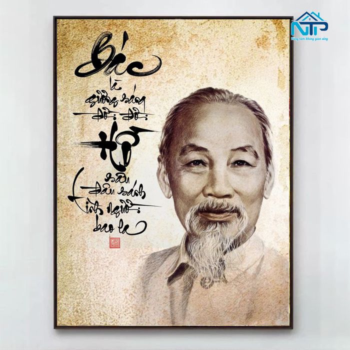 Tranh Bác Hồ kết hợp chữ thư pháp