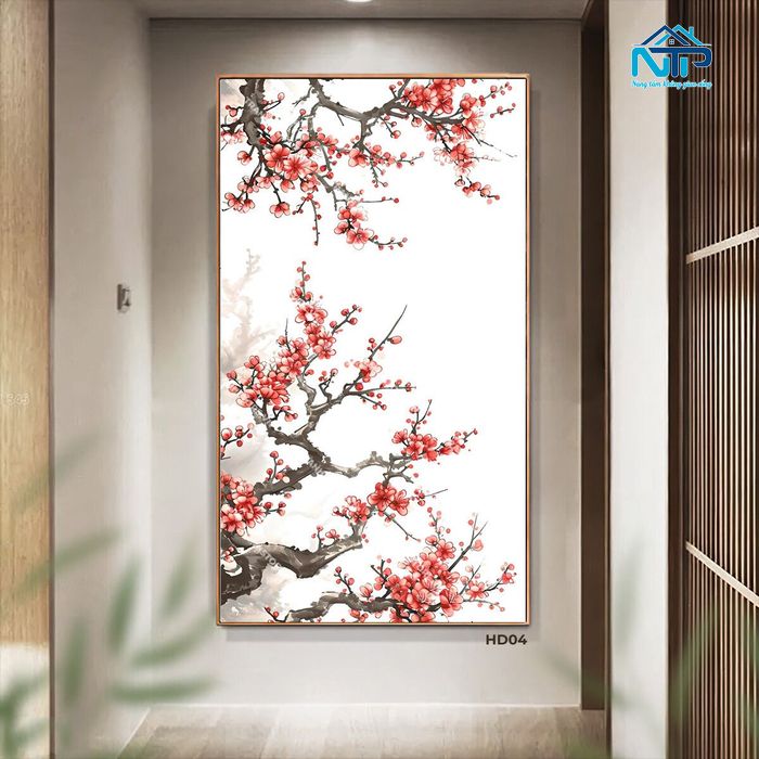 Sử dụng tranh hoa đào tạo điểm nhấn