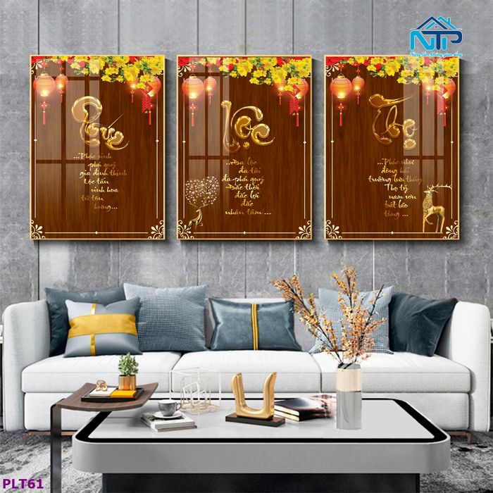 Tranh Phúc Lộc Thọ tráng gương sang trọng